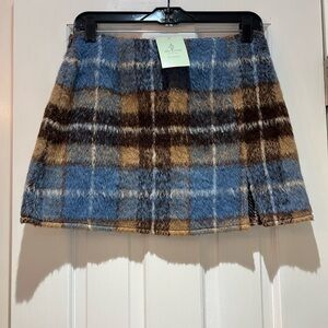 NWT ET CLET Blue and Brown Plaid Women's Mini Skirt